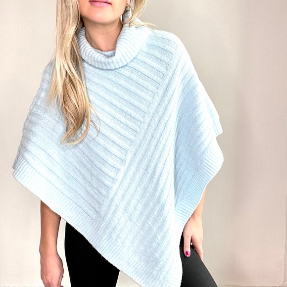 Chico's Sweaters - Chico’s Baby Aqua Blue Triangle Turtleneck Poncho